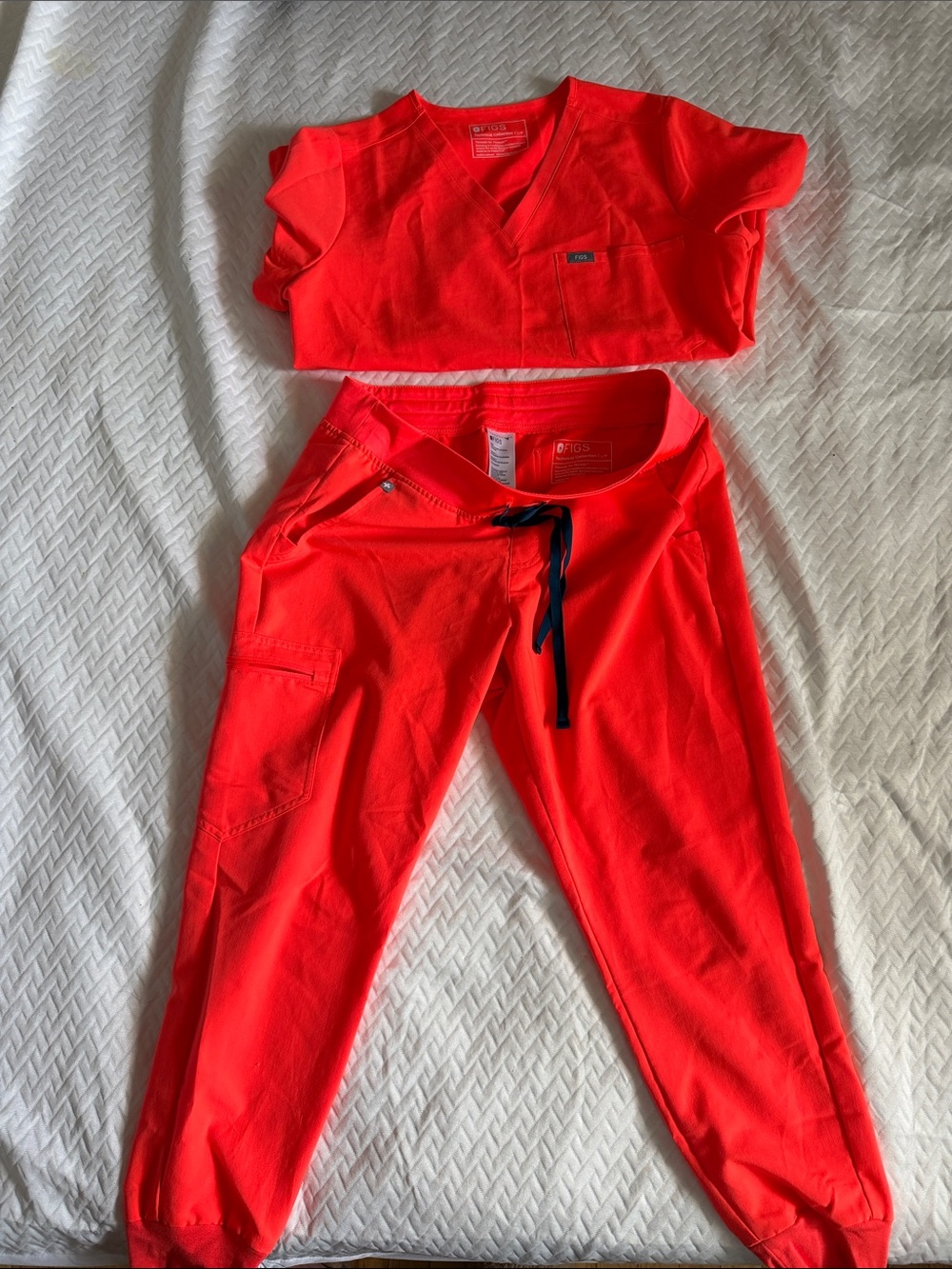 Figs Women's Neon Red Track Pants & Scrub Top Set